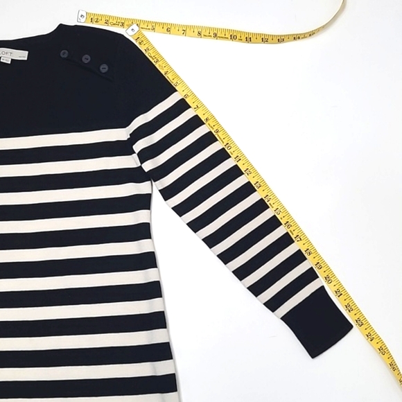 LOFT Petites Midi Sheath Knit Sweater Dress Striped Long Sleeve Boatneck Tunic - Picture 14 of 17